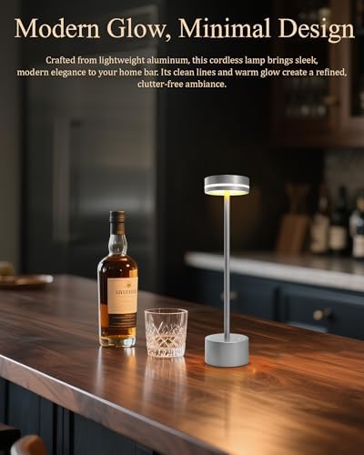 2 Pack LED Cordless Table Lamp Rechargeable, 5000mAh Portable Battery Operated LED Desk Lamp, 3 Color Dimmable Table Light for Reading/Home Office/Dining/Nightstand for Home Décor – Silver - Image 6