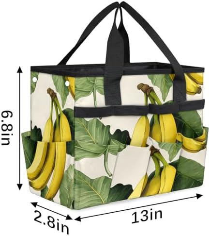 Banana Pattern Garden Tool Bag Organizer Heavy Duty Tropical Fruit Gardening Tote Bag with 10 Pockets for Women Men Gardening Gifts - Image 3
