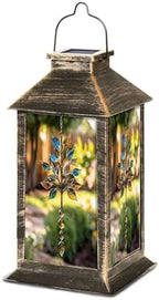 Solar Lantern Tree Stained Glass Brown Blue Clear Leaves Metal Outdoor Waterproof Garden Hanging Lantern Solar Powered Lighting Outside Table Lamp for Patio Deck Camping 1 Pack by Unknown
