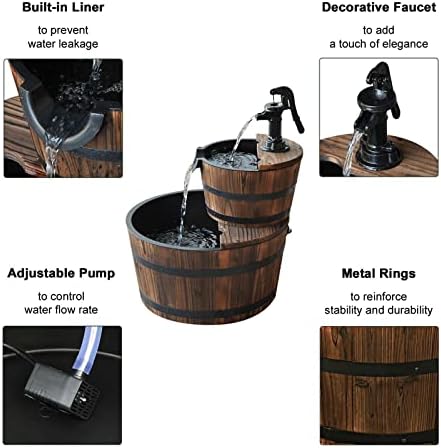 Wood Barrel with Pump Outdoor Water Fountain - Medium Garden Water Fountain - Image 2