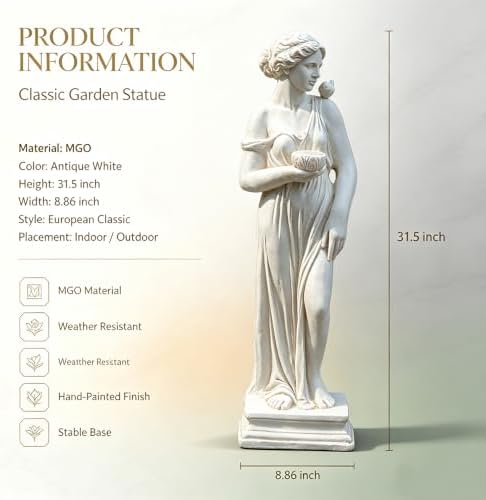 Outdoor Nymph Statue with Hand Bowl Holder, Religious Garden Sculpture, Goddess of Greek Mythology Roman Style for Yard Patio Lawn Church Decor, Catholic Christian Spiritual Gift, Ivory - Image 2