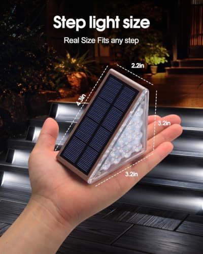 Outdoor Solar Stair Lights,16 Pack, Cool White 6000K, Brown - Image 3