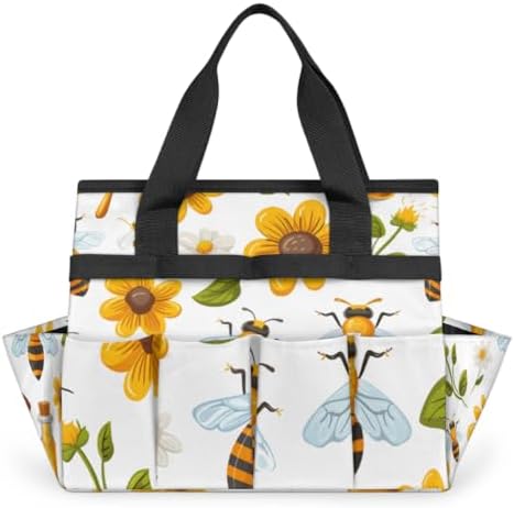 Garden Tool Bag Flying Bees Daisies Honey Garden Tool Storage Bag with Pockets Handle Portable Garden Tote Bags for Indoor Outdoor Gardening by Gublec