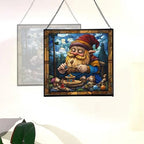 Gnome with Wooden Toys Stained Glass Suncatcher – Square Hanging Window Panel for Home, Garden, Nursery, Halloween, Christmas, Memorial Day – Whimsical Glass Art Gift for Gnome Lovers wkbozm - Image 4