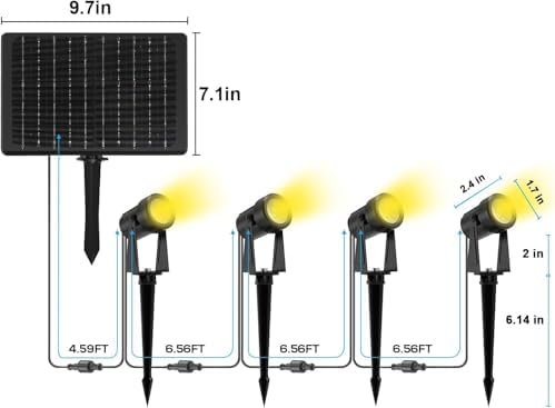 ZYAN Solar Landscape Spotlights, Separate Panels and USB-C Powered 10800mAh Auto On Off Dusk to Dawn, Outdoor IP65 Waterproof Spotlights, Warm White for Yard Path Patio (8 Pack) - Image 7