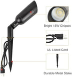 15W Outdoor LED Spotlight with Stake, Plug-in 120V, IP65 Waterproof, 5000K Daylight, 1350 Lumens, 60° Beam, 4-ft Cord, Flag, Tree, Garden, Landscape Light - Image 5