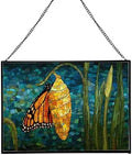 Butterfly Emerging from Chrysalis Rectangular Stained Glass Suncatcher – Hanging Window Panel with Animal & Nature Scene – Vibrant Glass Art Gift for Wildlife, Fantasy, Nature Lovers XGNTPJ by Custom