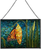 Butterfly Emerging from Chrysalis Rectangular Stained Glass Suncatcher – Hanging Window Panel with Animal & Nature Scene – Vibrant Glass Art Gift for Wildlife, Fantasy, Nature Lovers XGNTPJ by Custom