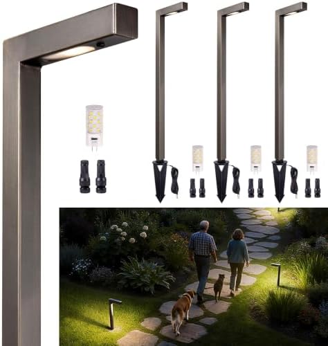 Gardenreet Brass Low Voltage L-Shaped Path Light, Bronze, G4, 3CCT, 4Pack by Gardenreet