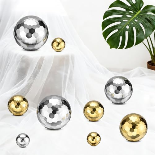 M METERXITY 1-Pack Garden Gazing Globes Ball Sculptures Diamond 8 Inch 304 Stainless Steel Hollow Mirror Reflective Floating Ball for Garden/Pond/Home/Yard Outdoor Decoration [Gold] - Image 4
