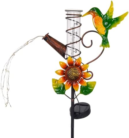 Solar Hummingbird Rain Gauge Outdoor with 6 Inch Glass Tube by HOBYLUBY
