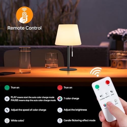 Gewiny Solar Table Lamp for Outside Patio Solar Lamp Outdoor Lamp Waterproof with Light Sensor,Dimmable Warm White+RGB LED Rechargeable Lamps Cordless Battery Operated Table Lamp （Black） - Image 5