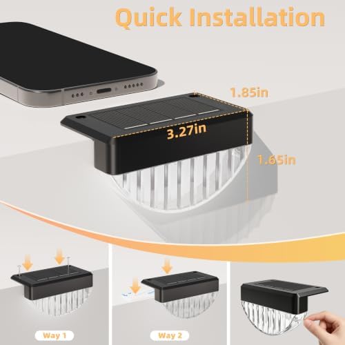 VOLISUN 12 Pack Solar Deck Lights Outdoor, Warm White LED Solar Step Lights for Outside, Waterproof Fence Light for Patio, Deck, Stairs, Yard, Pool and Porch (Black) - Image 3