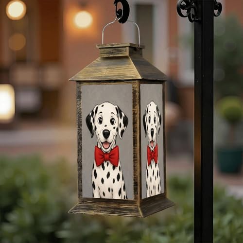 Solar Lantern Outdoor Waterproof Hand Drawn Portrait Dalmatian Garden Decor LED Hanging Solar Lights Tabletop Lamp Gifts for Women Mom Outside Yard Patio Porch by DERUINVAIO