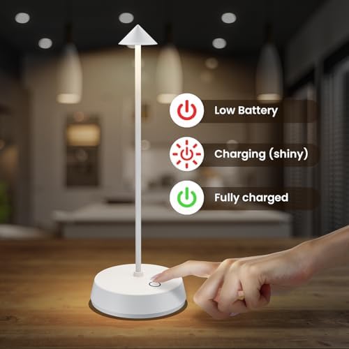 Cordless Table Lamps Rechargeable, 6000mAh LED Battery Operated Desk Lamp, Portable Outdoor Waterproof Touch Stepless Dimmable Wireless Table Light for Dining Restaurant Home Patio (White-2PC) - Image 4