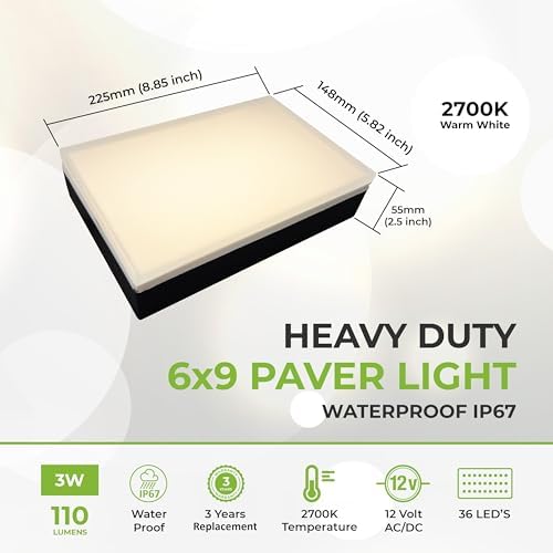LUMENGY Paver Light 6x9 Inch (5.82x8.85), 2700K Warm White Brick Lighting for Pavers, Driveways, Walkways and Patios, 12V Wired, IP67 Waterproof, Drive-Over Rated, 6-Pack - Image 3