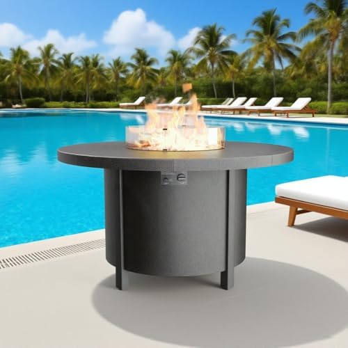 48" Round Propane Fire Pit Table with Lid, 40,000 BTU Outdoor Gas Fire Pits CSA Certified for Outside Steel Tabletop Fire Pit with Blue Glass Rock&Windshield Glass for for Patio, Balcony,Garden - Image 6
