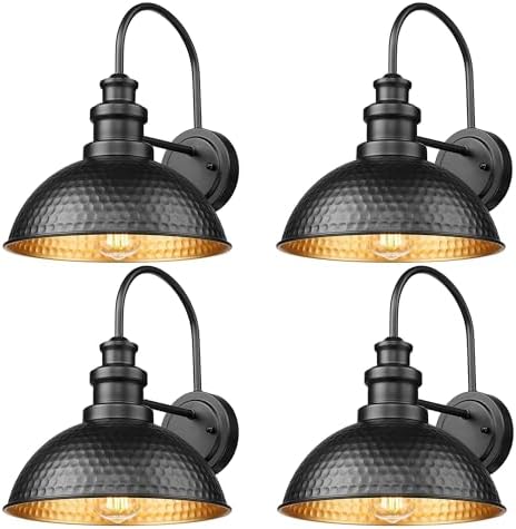 Casia Outdoor Farmhouse Barn Lights, Rustic Outdoor Wall Sconce, Exterior Wall Lights, Front Door Mounted Lighting Fixture,Weather Resistant Outside Lighting for Porch,Patio,Garage (Black, 4 Pack) by CASIA
