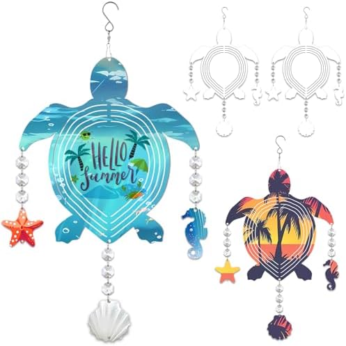 4Pack 8inch Sublimation Wind Spinner Blanks 3D Aluminum Metal Wind Sculpture Kinetic Spinners for Yard and Garden Indoor Art Ornaments Hanging Decoration (Turtle) by WindMage