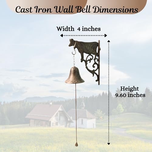BestgiftEver Rustic Cast Iron Wall Bell, Embossed Cow Accent - Image 3
