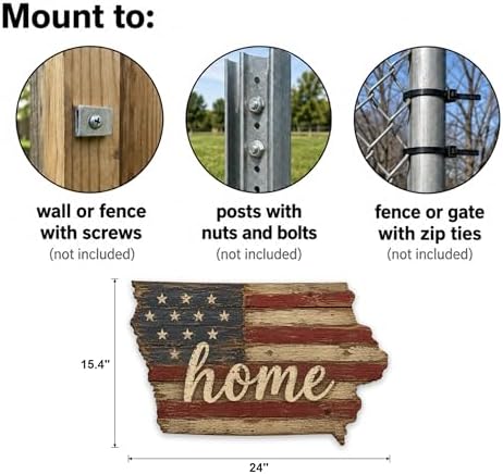 Iowa "Home" State Shape Sign — Vintage American Flag Wall Decor - Image 3