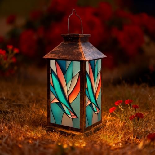 Solar Lantern Abstract Swallow Stained Glass Outdoor Waterproof Garden Hanging Lantern Solar Powered Lighting Outside Solar Light for Patio Yard Camping, Gifts for Women Mom by Unknown