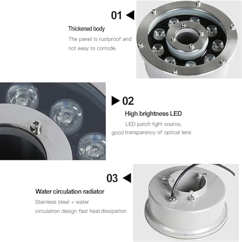 LED Ring Fountain Light - RGB Underwater Light, 12/24V Submersible Underwater Landscape Spotlight, IP68 Waterproof Middle Hole Swimming Pool Light, for Fountain/Landscape Decoration(6w,12V) - Image 6