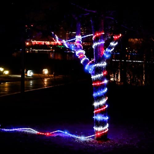 DINGFU 50ft 360 LED Rope Lights, Red White and Blue Rope Lights for Outside by DINGFU