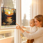 Rectangle Vintage Sunset in The Forest Stained Glass Window Hanging, Suncatcher for Women, Stained Glass Window Decor Perfect Home Décor - Image 5