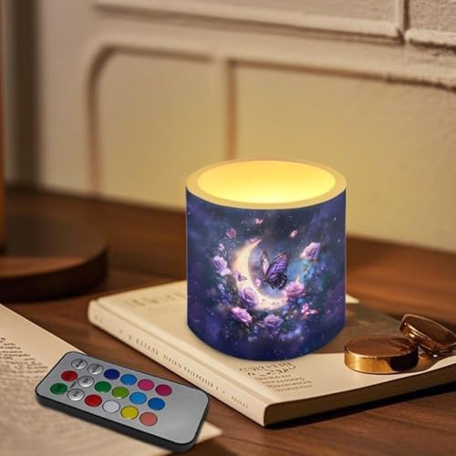 Galaxy Butterfly Rose Moon Flameless LED Lights Candles with Remote Battery Powered LED Votive Candles 4 Pieces for Valentine Party Wedding Birthday Party Outdoor - Image 3