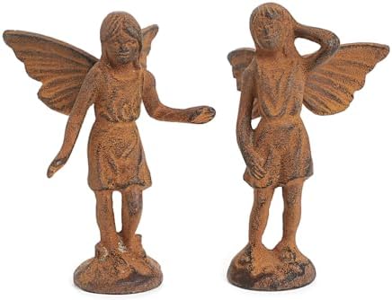 Sungmor Cast Iron Angel Statue Garden Fairy Figurines, 2 Pack Rustic Rust by Sungmor