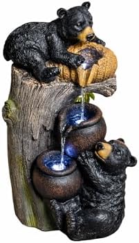 23.6" H Modern Bear Outdoor Water Fountain with LED Lights and Pump, Floor Standing Waterfall Feature Outdoor Garden Fountain for Garden, Porch, Patio and Backyard Decor by Veemuaro