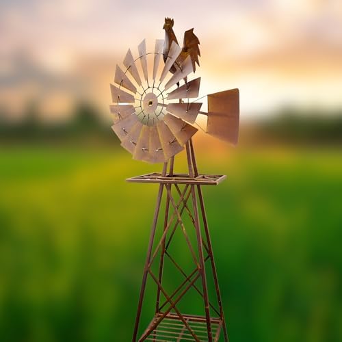 Red Carpet Studios Windmill Wind Spinner Garden Décor Farmhouse Style Galvanized Rooster Yard Art, Stands 67" Tall, Rustic Metal Rooster - Image 2