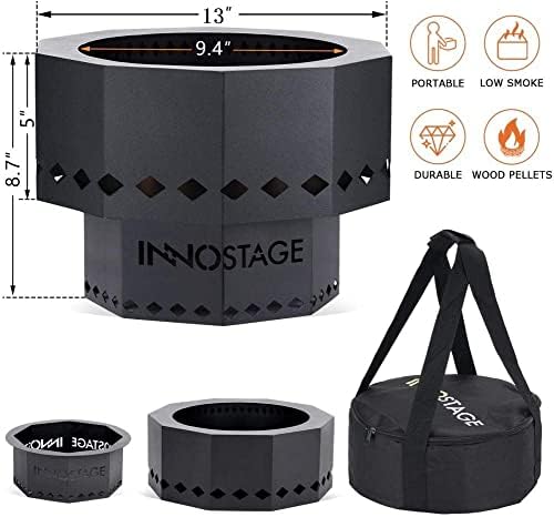 INNO STAGE Patented Smokeless Fire Pit, 13 Inch Low Smoke Camping Stove Outdoor Wood Pellet Burning Spark Portable Carrying Bag, Firepit Grill Bowl of Fireplace Picnic Camping Cooking on Beach - S - Image 3