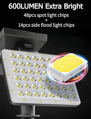 Solar Spotlights Micro-wave Motion Sensor, Outdoor Flood Lights Waterproof with 62pcs Bright LEDs, Landscape Solar Powered Motion Spot Light Dusk-to-Dawn for Garden, Yard, Ground, Wall (White, 2pcs) - Image 4