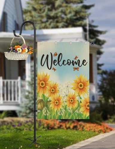 LOPANNY Large Garden Flag Holder Stand Pole for 28 x 40 Flags with Shepherds Hooks for Outdoor - 2 Pack Upgraded Sturdy 60In Yard Flag Post Stake for Outdoor Decor(Without Solar Lights & Flag) - Image 4