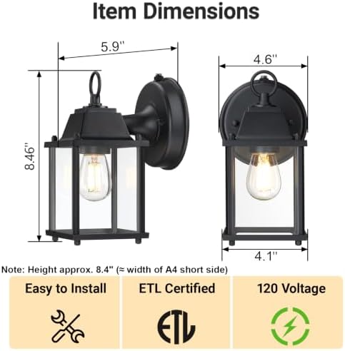 LIT-PaTH Outdoor Wall Light Fixture, Aluminum Glass, Black, 1 Pack - Image 6