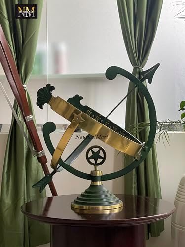NauticalMart Polished Brass 18-Inch Diameter Armillary Sundial Astronomical Globe Decor for Garden, Patio, or Office Display (Green) - Image 6