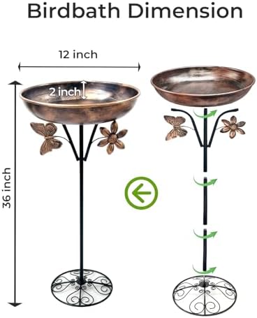 Metal Pedestal Bird Bath for Garden Patio Outdoor Decor - Image 3