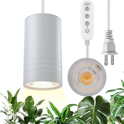 Hanging Grow Lights Full Spectrum Warm White Color, with Timer, Plant Grow lamp with 15FT Power Cord, Height Adjustable Plug-in Pendant Grow Light, Decorative Light for Indoor Plants (White) by GroNeed