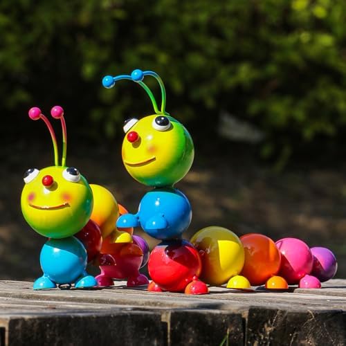 Cruis Cuka Metal Caterpillar Statue Yard Art Garden Decor for Outside Patio Lawn Ornaments Fence Decorations Family,Friends,Garden Lovers - Set of 2(Colorful NEW) - Image 4