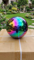 10 inch Diameter Gazing Ball,Rainbow Stainless Steel Polished Reflective Smooth Garden Sphere Globe Mirror,Colorful and Shiny Addition to Any Garden or Home - Image 5
