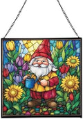 Spring Garden Gnome Stained Glass Suncatcher – Square Hanging Window Panel for Home or Greenhouse – Whimsical Glass Art Gift for Garden Lovers, Christmas, Halloween, Father Days lee1cz by Custom