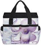 Watercolor Octopus Garden Tool Bag Organizer Heavy Duty Ocean Gardening Tote Bag with 10 Pockets for Women Men Gardening Gifts - Image 2