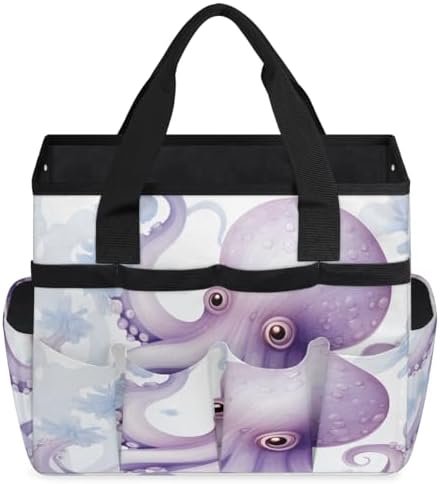 Watercolor Octopus Garden Tool Bag Organizer Heavy Duty Ocean Gardening Tote Bag with 10 Pockets for Women Men Gardening Gifts - Image 2