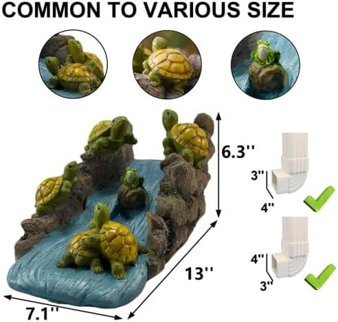 Turtle Splash Block - Decorative Resin Gutter Downspout Diverter, 11” x 6.1” x 6.9”, Durable Water Flow Protector for Yard, Garden & Patio, Functional Outdoor Tortoise Statue for Rainwater Drainage - Image 2