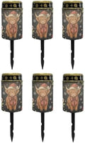 Poceacles Solar Lights Outdoor Christmas Lights for Cemetery LED Flameless Candle Cemetery Solar Pillar Candles Outdoor Decor, Christmas Highland Cow Candy Cane Print, 6 Pack by Poceacles