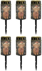 Poceacles Solar Lights Outdoor Christmas Lights for Cemetery LED Flameless Candle Cemetery Solar Pillar Candles Outdoor Decor, Christmas Highland Cow Candy Cane Print, 6 Pack by Poceacles
