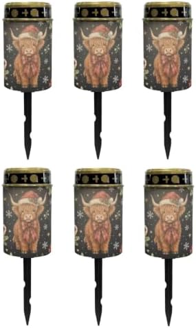 Poceacles Solar Lights Outdoor Christmas Lights for Cemetery LED Flameless Candle Cemetery Solar Pillar Candles Outdoor Decor, Christmas Highland Cow Candy Cane Print, 6 Pack by Poceacles