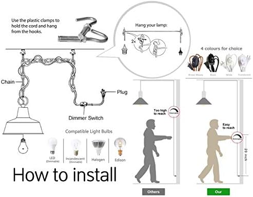 Hanging Swag Lamp no Wiring Needed, Portable Bronze Kerosene Lamp Pendant Light with 20ft Plug-in UL Dimmable Black Cord,Vintage Style Ceiling Pendant Light for Cafe Shop - Image 7